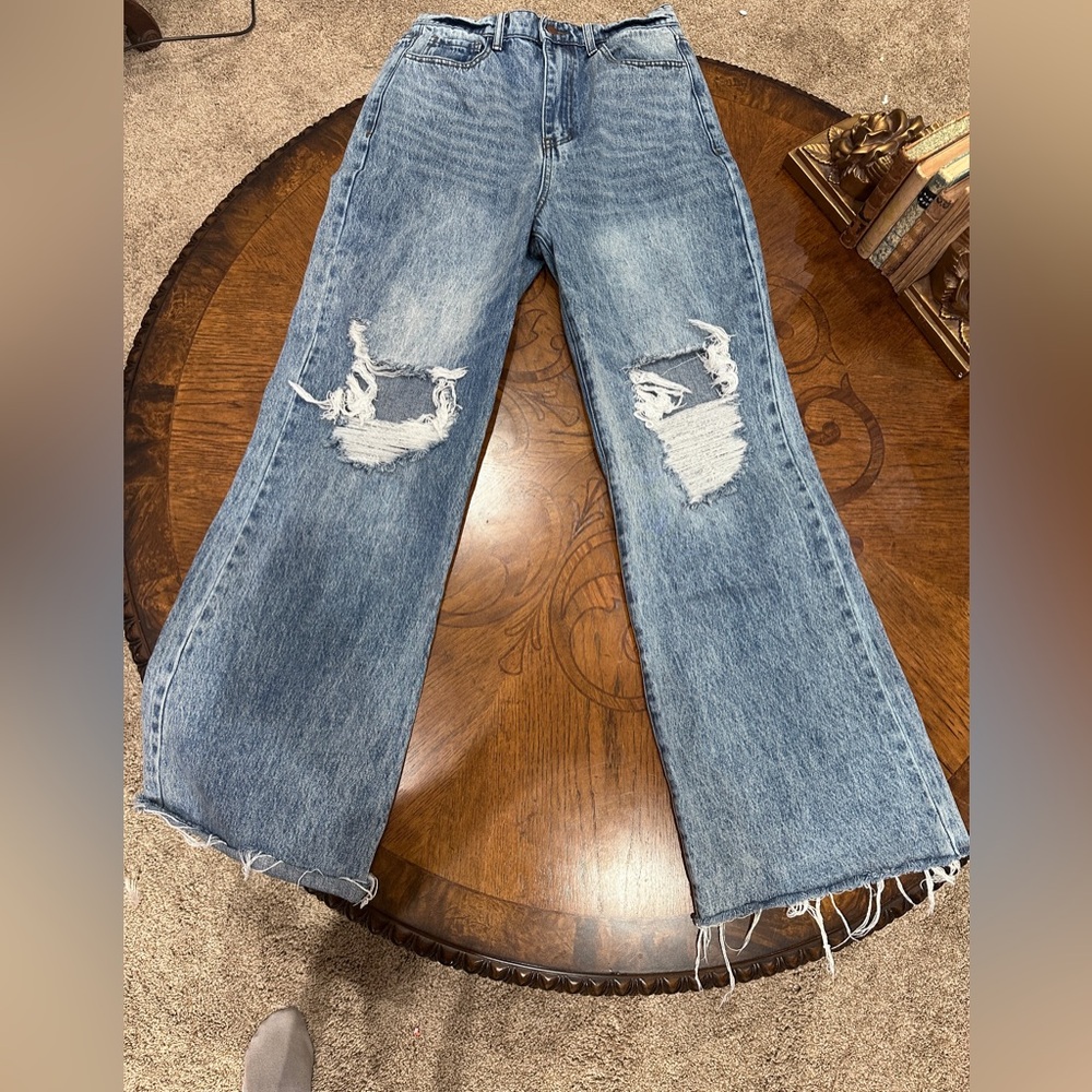 Vibrant M.I.U.‎ Wide Leg Jeans 9 Distressed Indie Sleaze Grunge - Picture 6 of 6